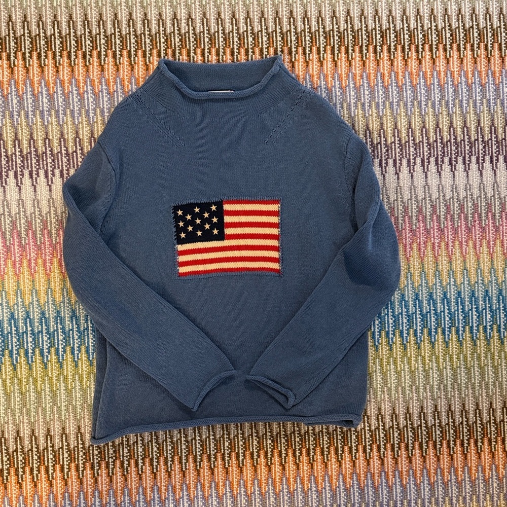 Tuckernuck Roll Neck Flag Sweater | Blue | Size Small